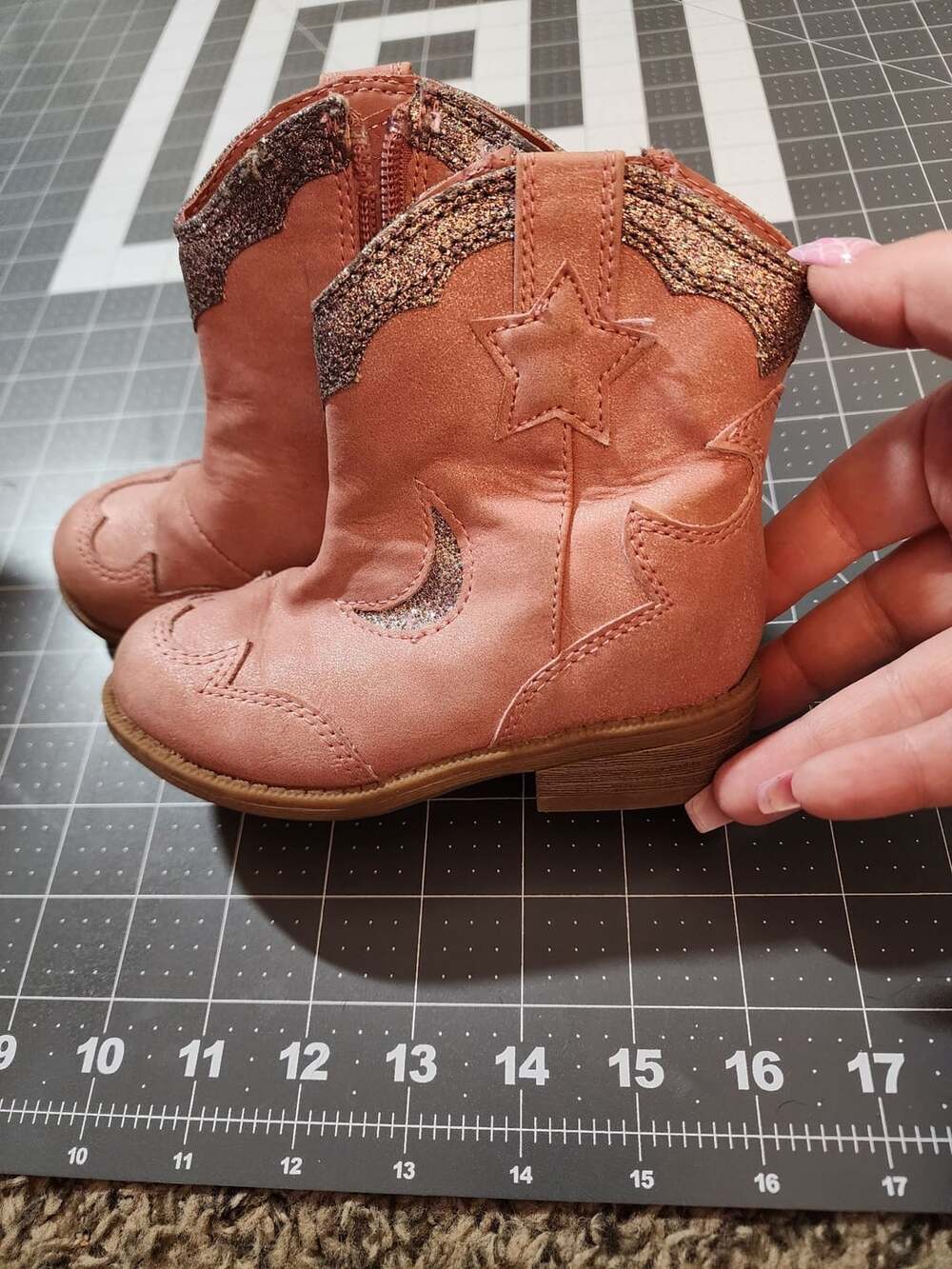 Cat & Jack Cowboy Boots Size 7 Pink Glitter Star Western